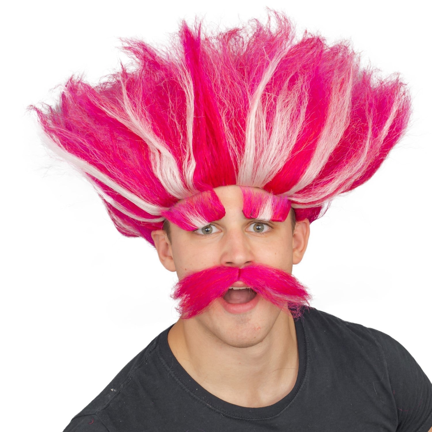 Adult Deluxe King Troll Pink Wig and Mustache Halloween Cosplay Costume Kit - TVStoreOnline
