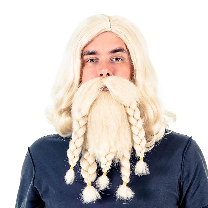 Adult Deluxe Viking Barbarian Norse Halloween Cosplay Costume Wig & Beard Set - TVStoreOnline
