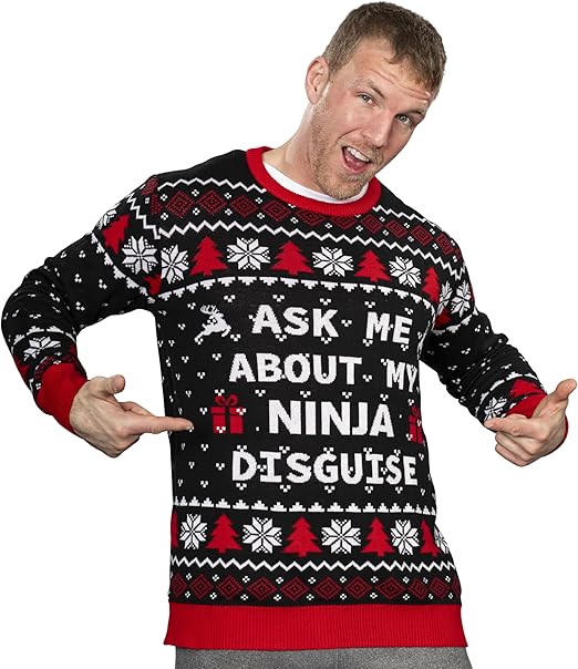Ask Me About My Ninja Funny Flip Costume Adult Ugly Christmas Sweater - TVStoreOnline