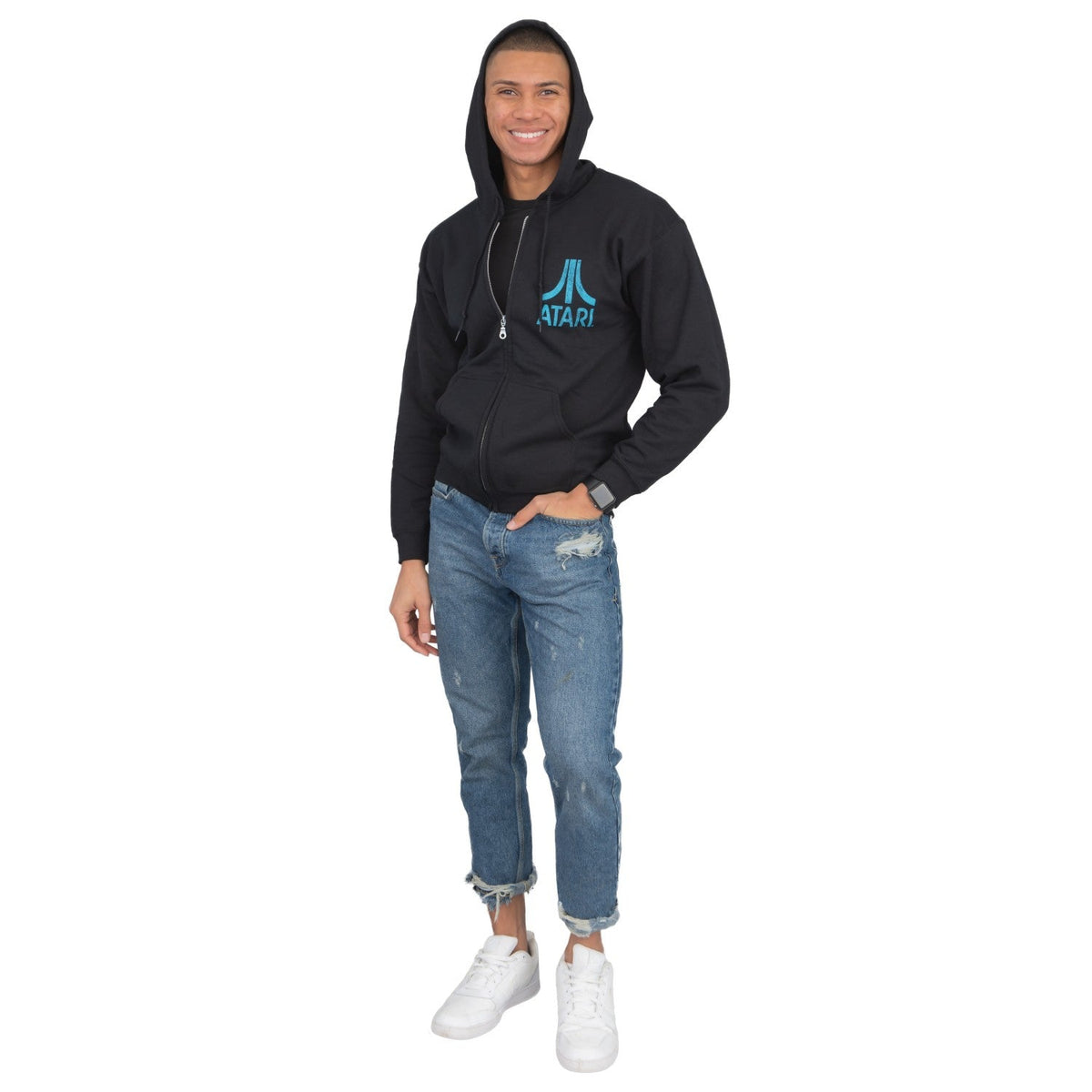 Atari Adult Unisex Back & Chest Square Logo Zip Up Hoodie - TVStoreOnline