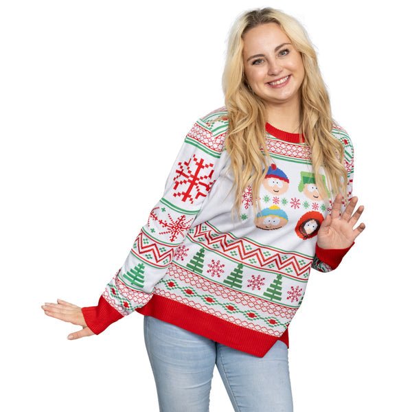 Best Friends Fair Isle Faces South Park Adult Unisex Ugly Christmas Sweater - TVStoreOnline