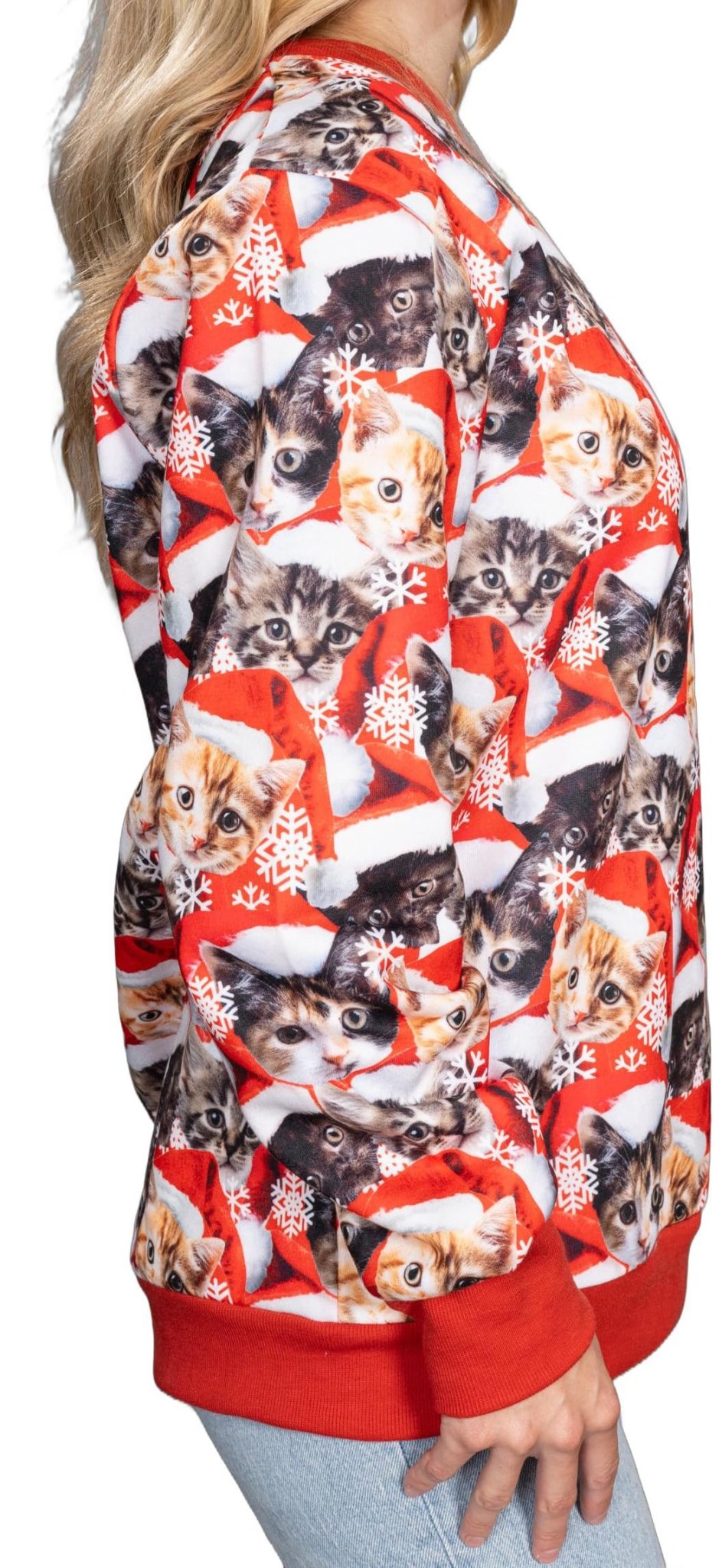 Christmas Cats All-Over Poly-Knit Adult Unisex Ugly Christmas Sweatshirt - TVStoreOnline