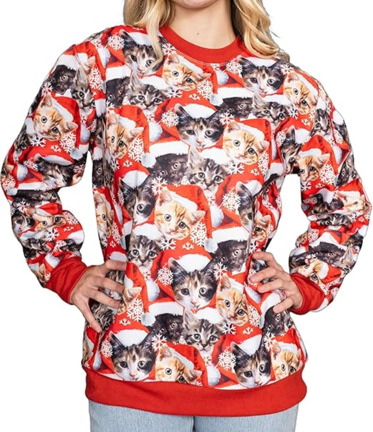 Christmas Cats All-Over Poly-Knit Adult Unisex Ugly Christmas Sweatshirt - TVStoreOnline