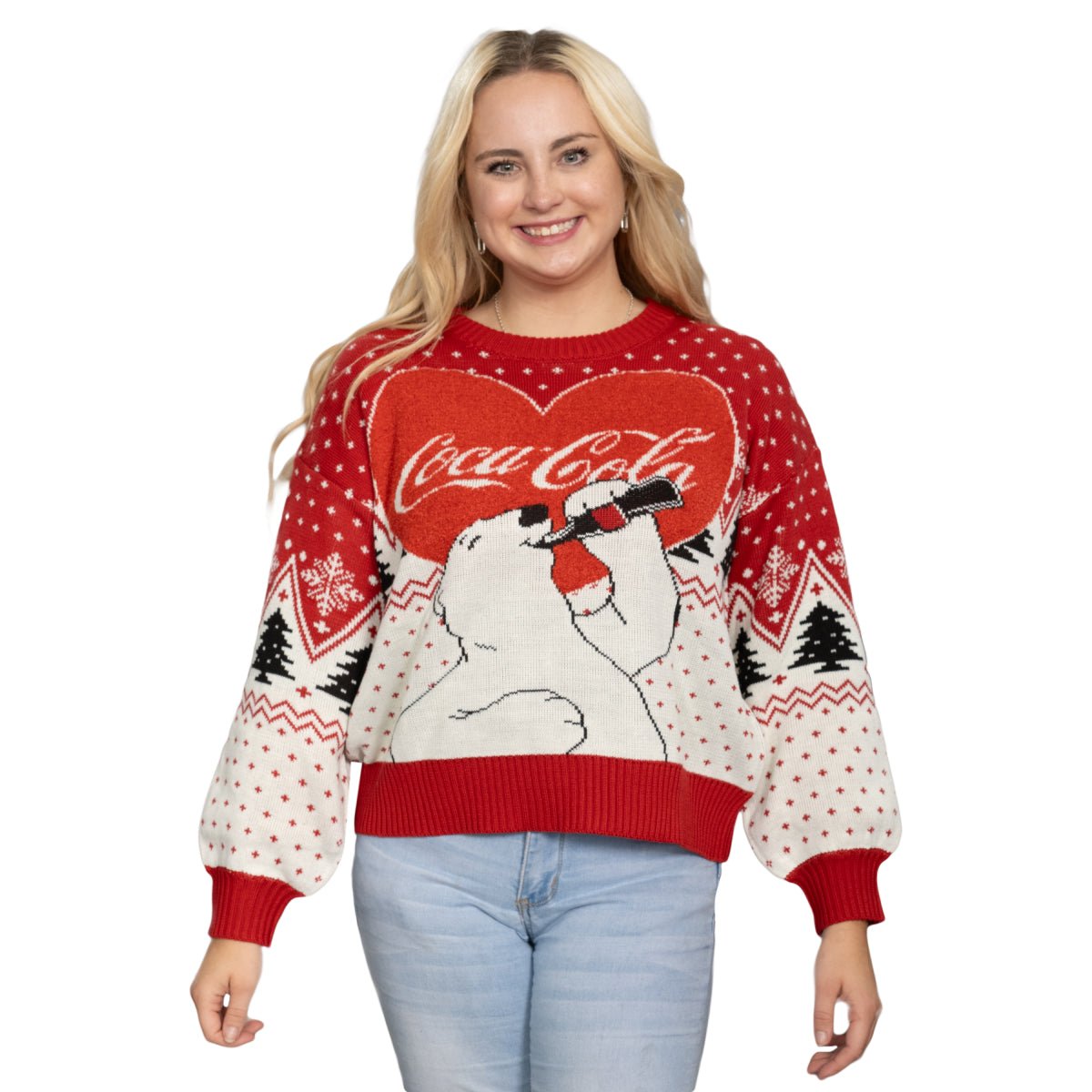 Coca Cola Heart Polar Bear Drinking Sweater - TVStoreOnline