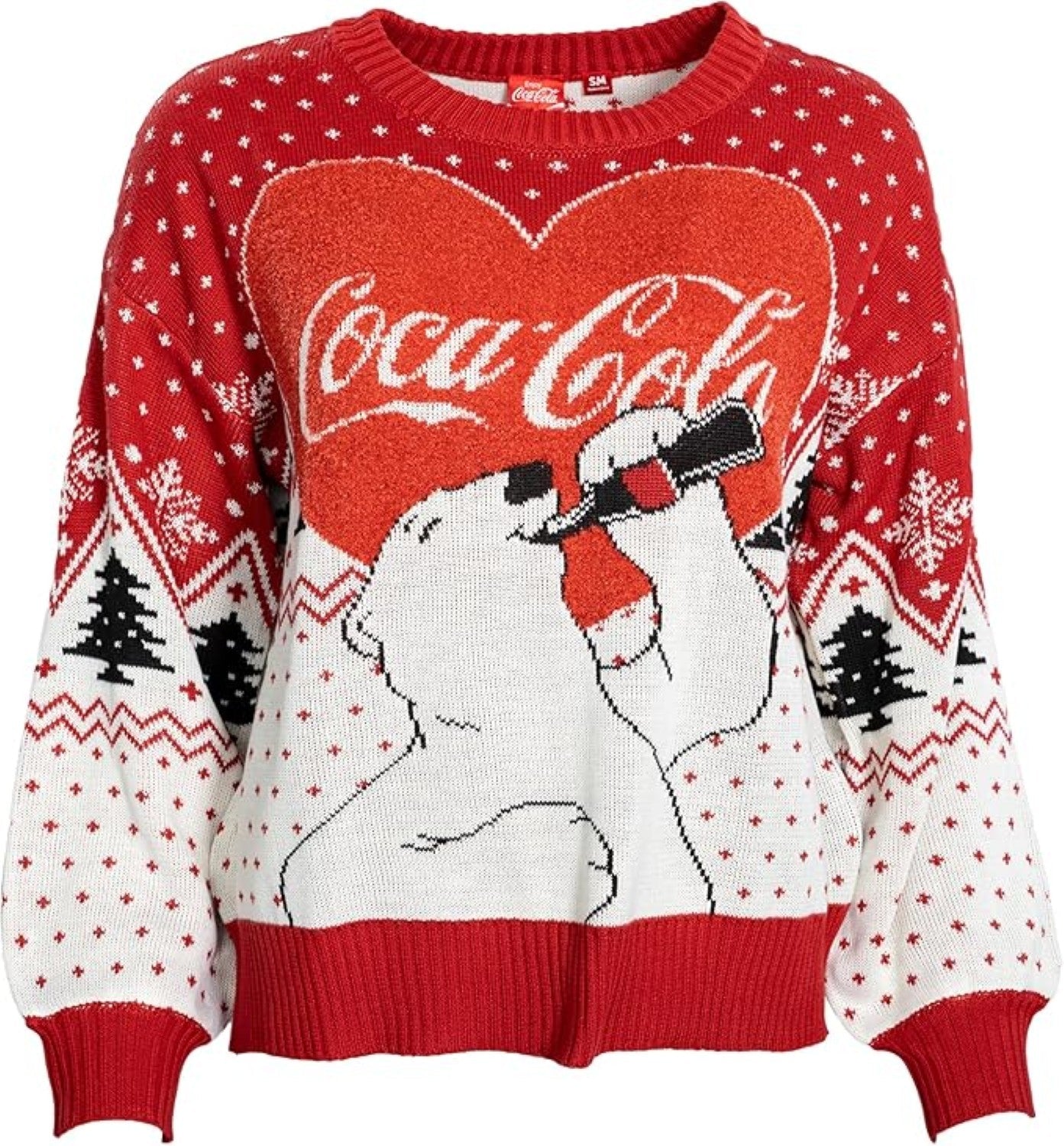 Coca Cola Heart Polar Bear Drinking Women's Ugly Christmas Sweater - TVStoreOnline