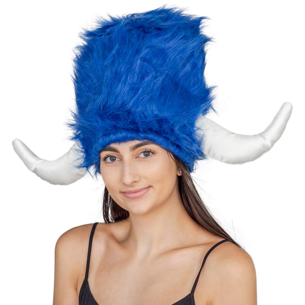 Costume Agent Viking Furry Blue Hat Helmet Adult Halloween Costume Accessory - TVStoreOnline