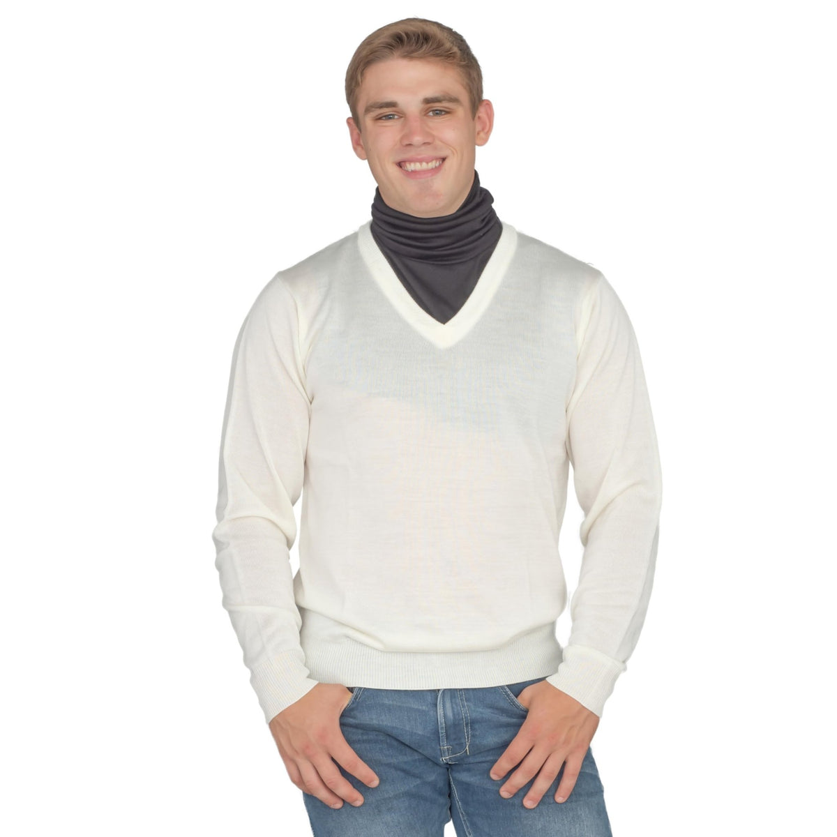 Crazy Cousin White V-Neck Sweater with Black Dickey - TVStoreOnline