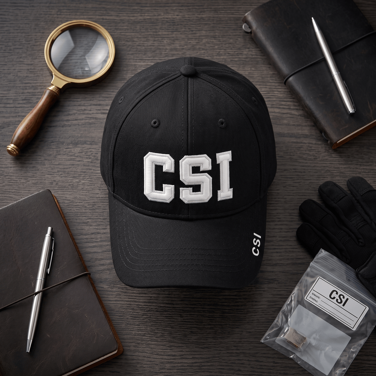 Crime Investigation Logo Black Strapback Hat Halloween Costume Cap - TVStoreOnline