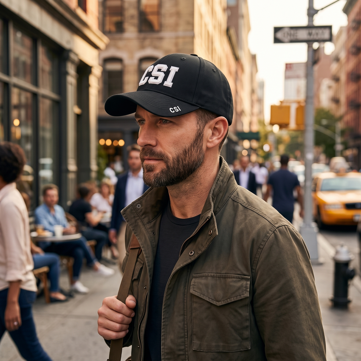 Crime Investigation Logo Black Strapback Hat Halloween Costume Cap