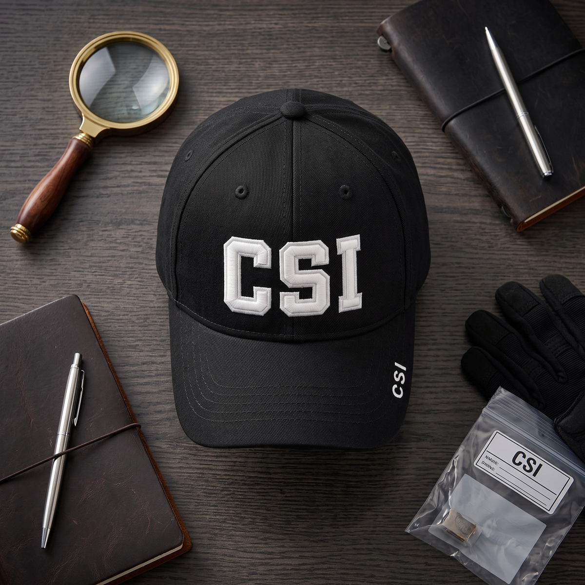 Crime Investigation Logo Black Strapback Hat Halloween Costume Cap