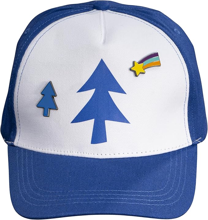 Dipper Blue and White Adult Adjustable Hat Cosplay with Rainbow and Christmas Tree Pins Halloween Costume Accessory Set - TVStoreOnline