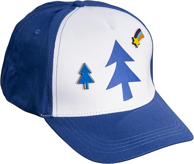 Dipper Blue and White Adult Adjustable Hat Cosplay with Rainbow and Christmas Tree Pins Halloween Costume Accessory Set - TVStoreOnline