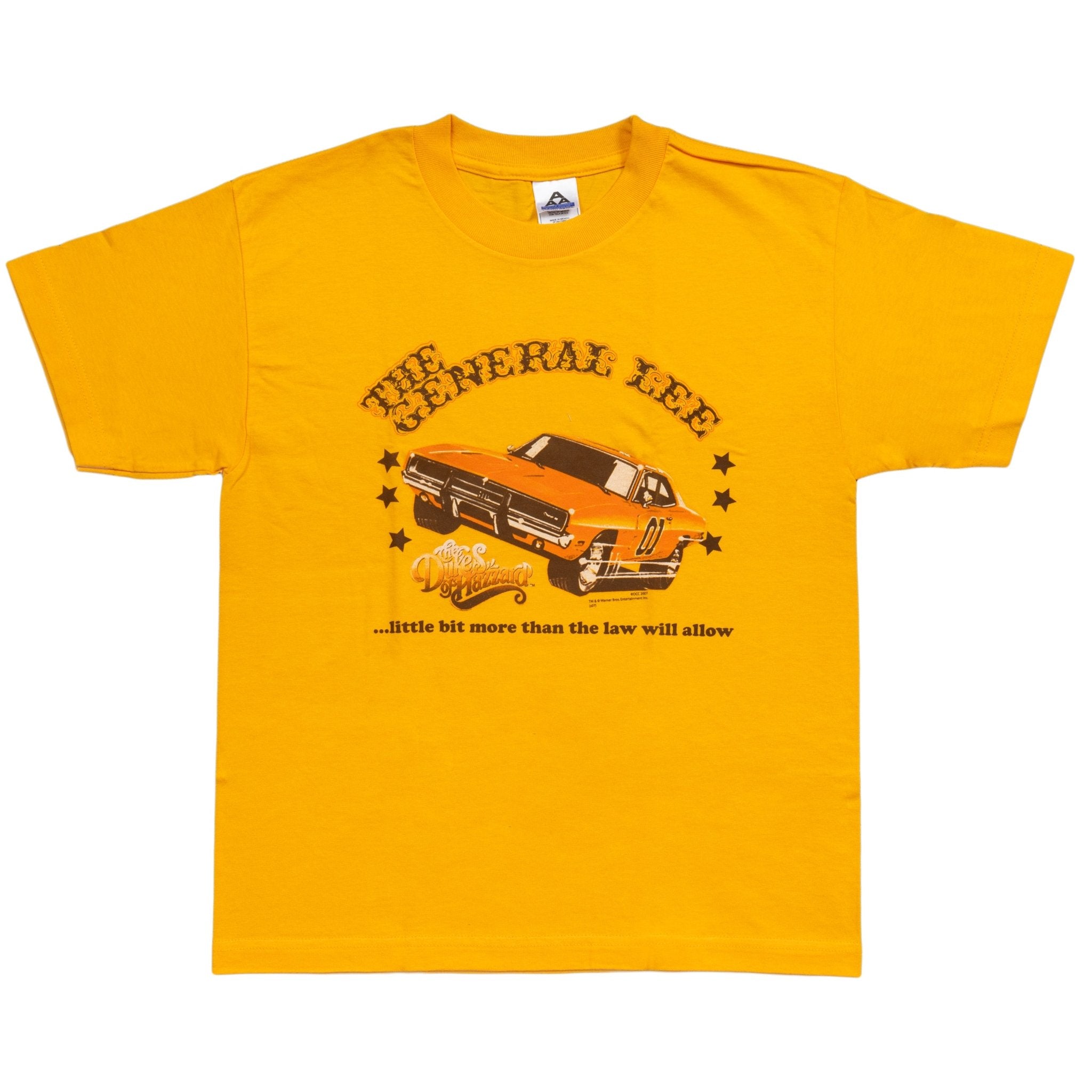 Dukes of Hazzard The General Lee little bit more than the law will allow Youth Yellow T-Shirt - TVStoreOnline