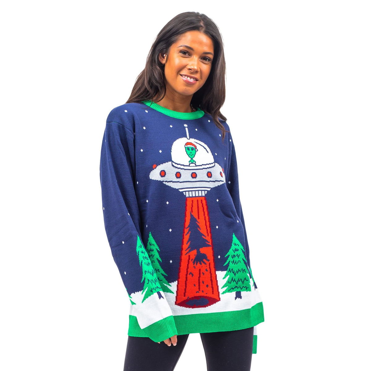 Flying Saucer Funny Tree Abduction Ugly Christmas Sweater - TVStoreOnline