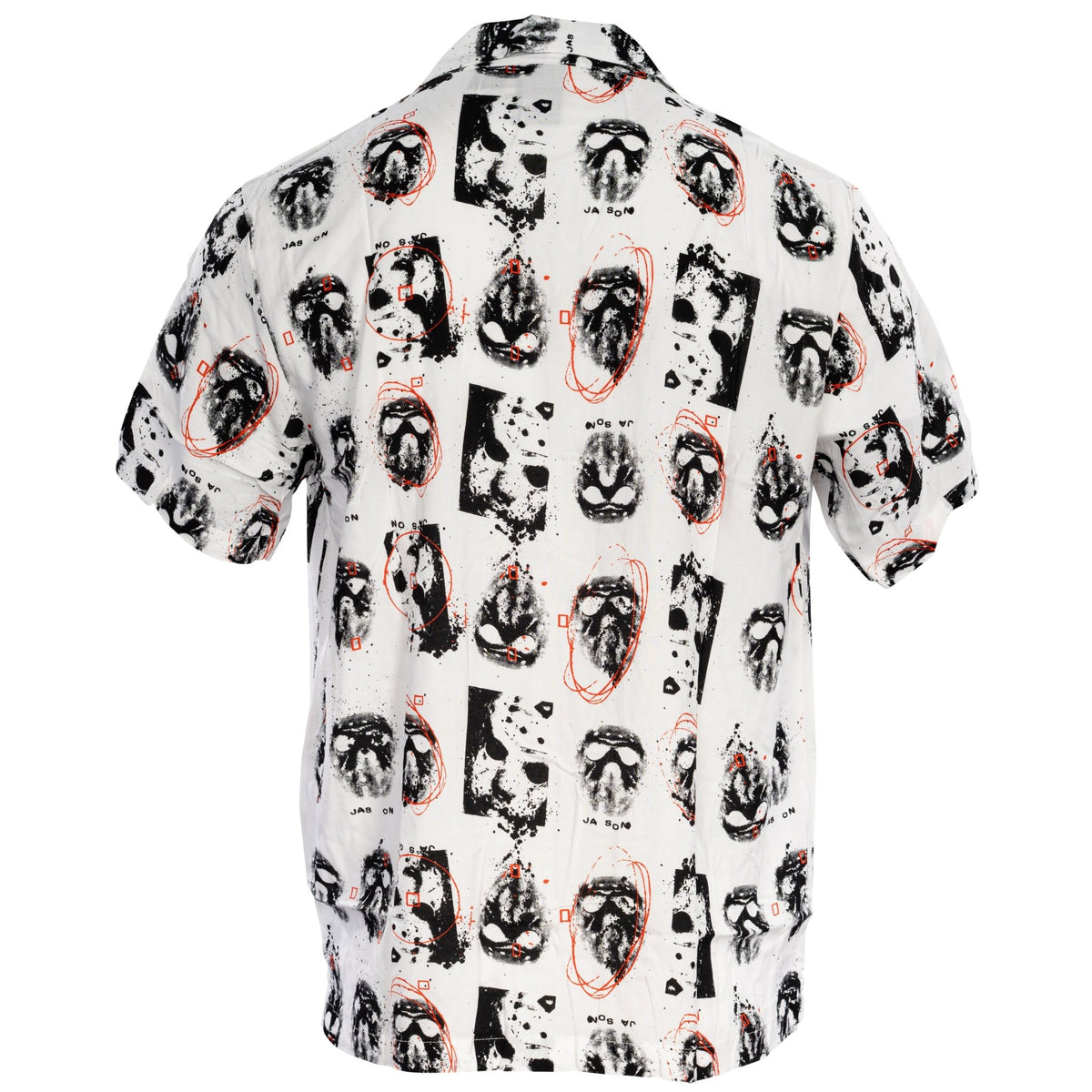 Friday The 13th Jason Rayon Button up Shirt SS Mask Scribble White - TVStoreOnline