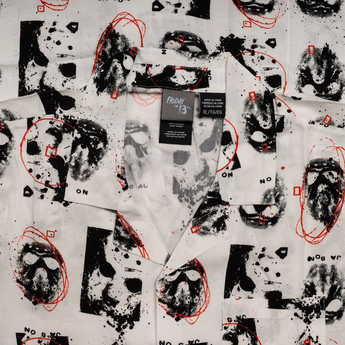 Friday The 13th Jason Rayon Button up Shirt SS Mask Scribble White - TVStoreOnline