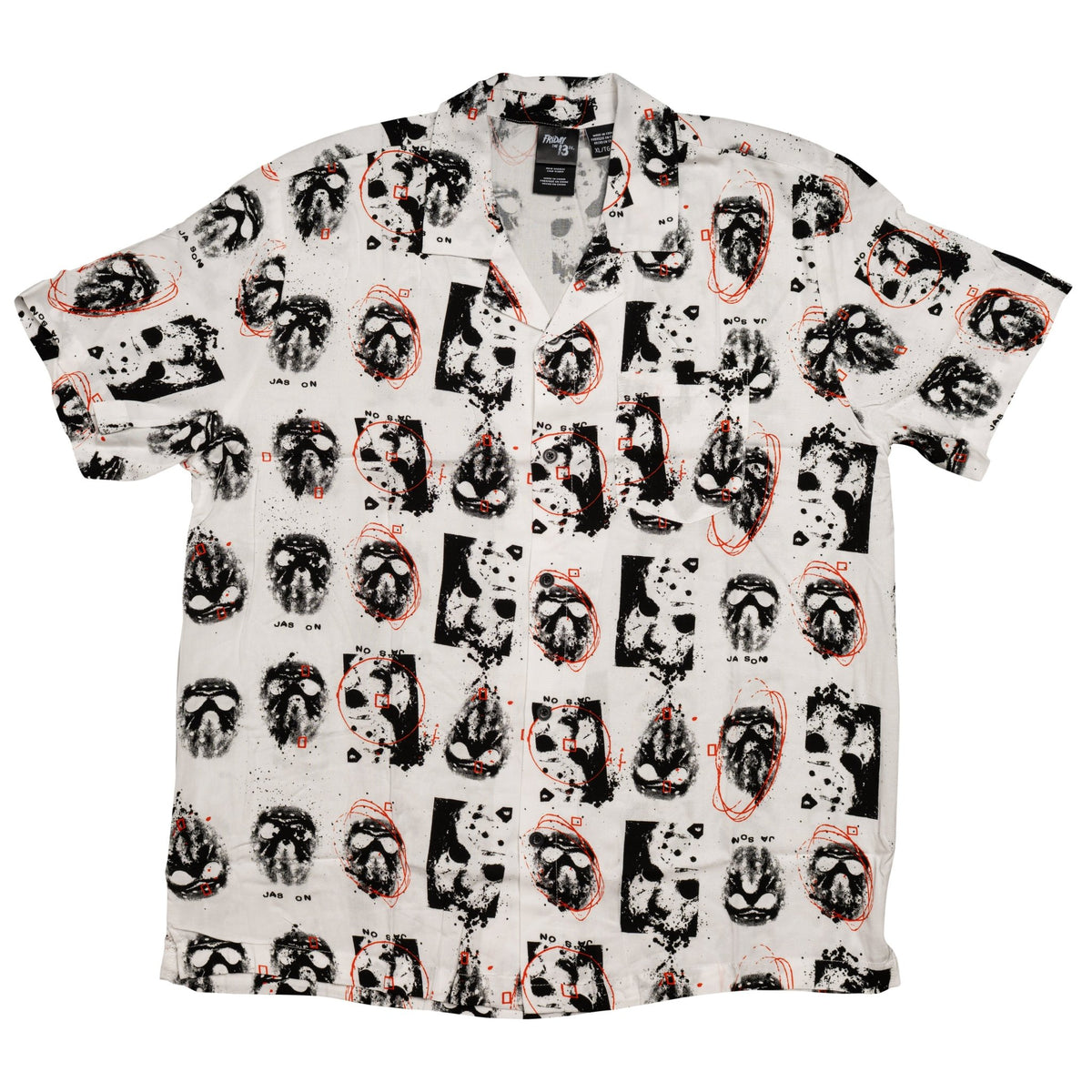 Friday The 13th Jason Rayon Button up Shirt SS Mask Scribble White - TVStoreOnline