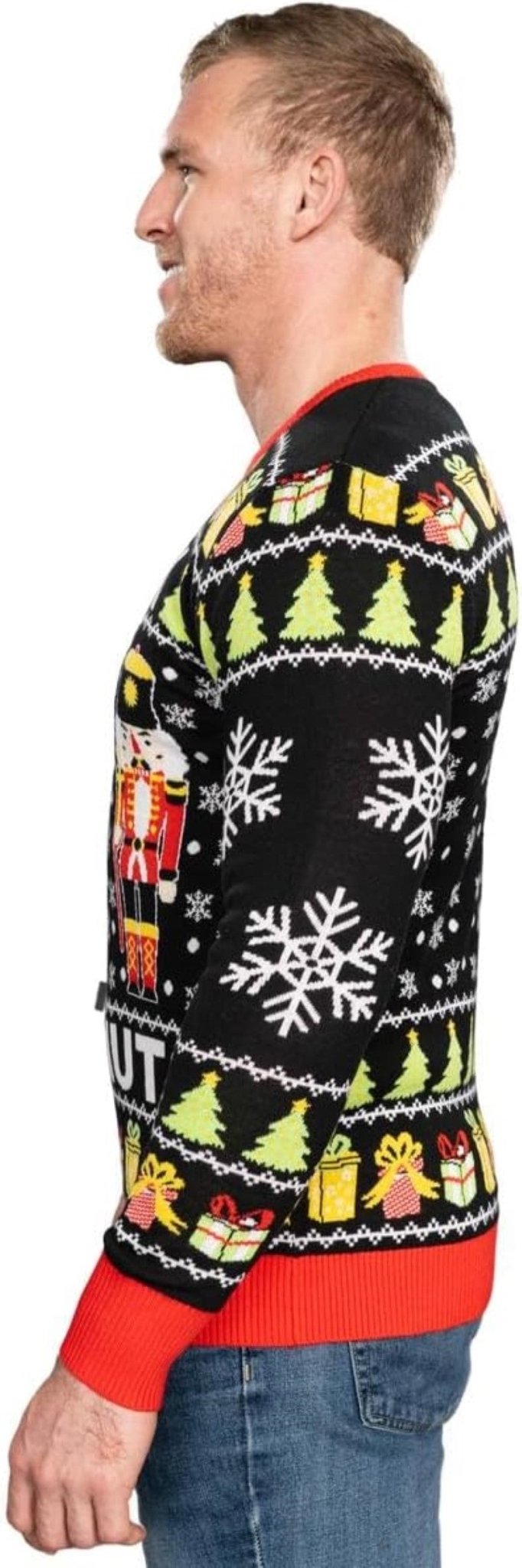 Funny Crack Deez Nuts Nutcracker Santa Knitted Ugly Christmas Sweater - TVStoreOnline