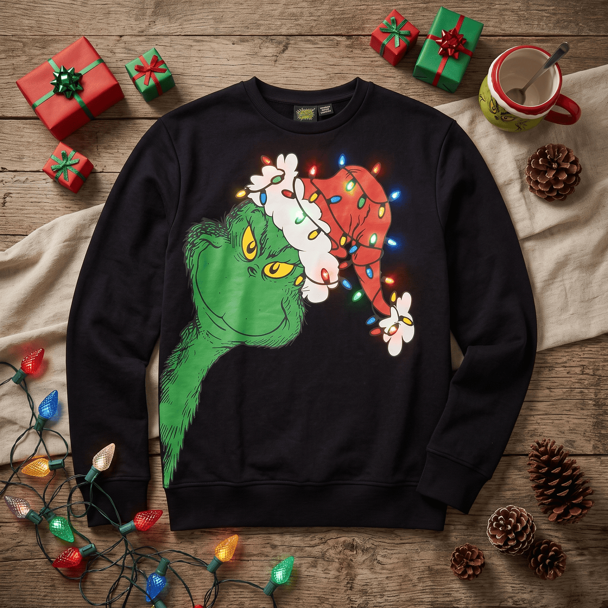Grinch Adult Unisex LED Light Up Ugly Christmas Season Sweatshirt - TVStoreOnline