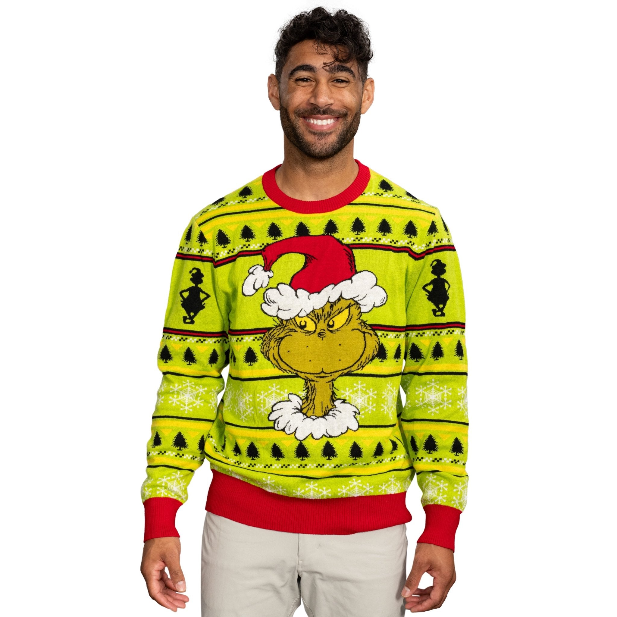 Grinch Head Santa Hat Wreath Sweater - TVStoreOnline