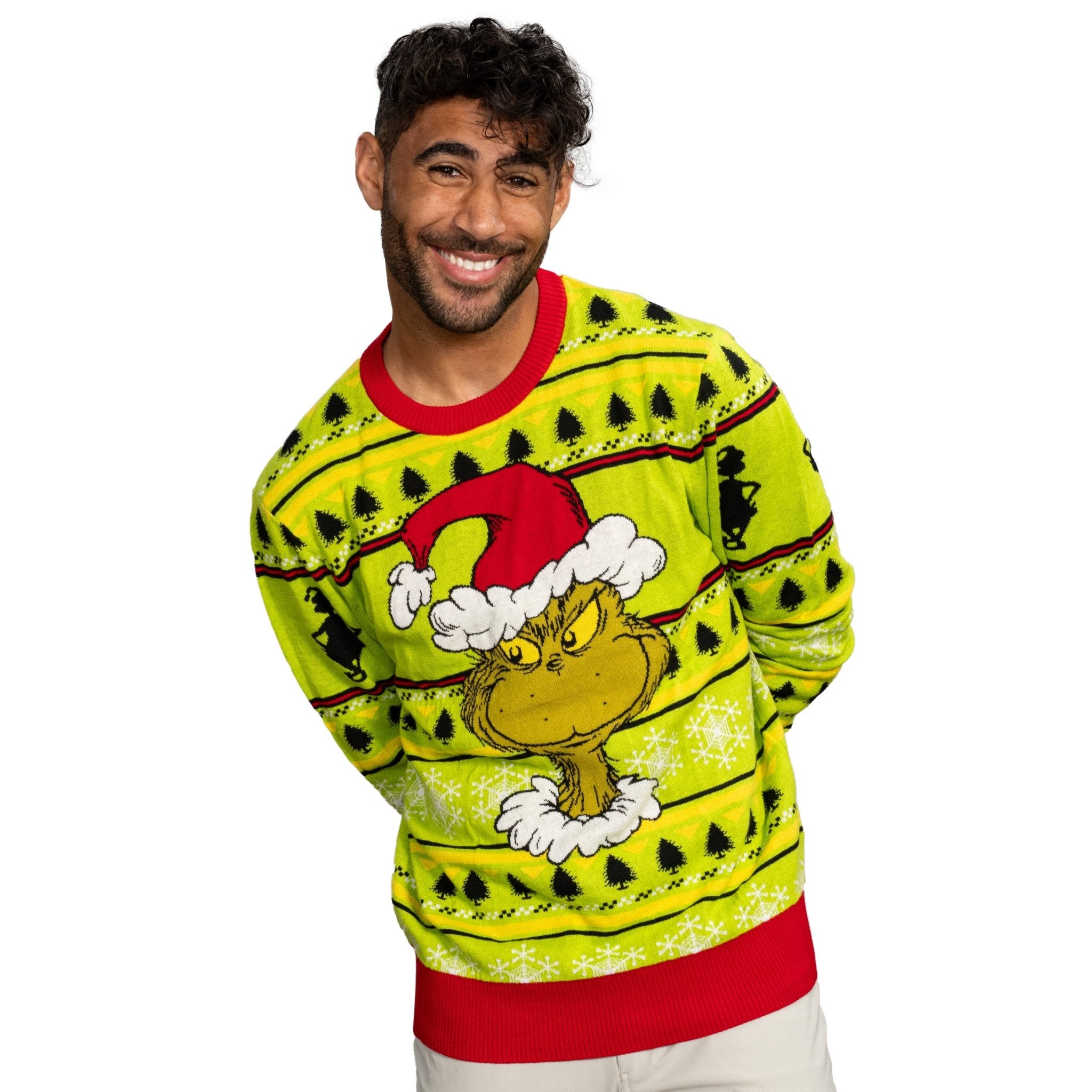 Grinch Head Santa Hat Wreath Sweater - TVStoreOnline