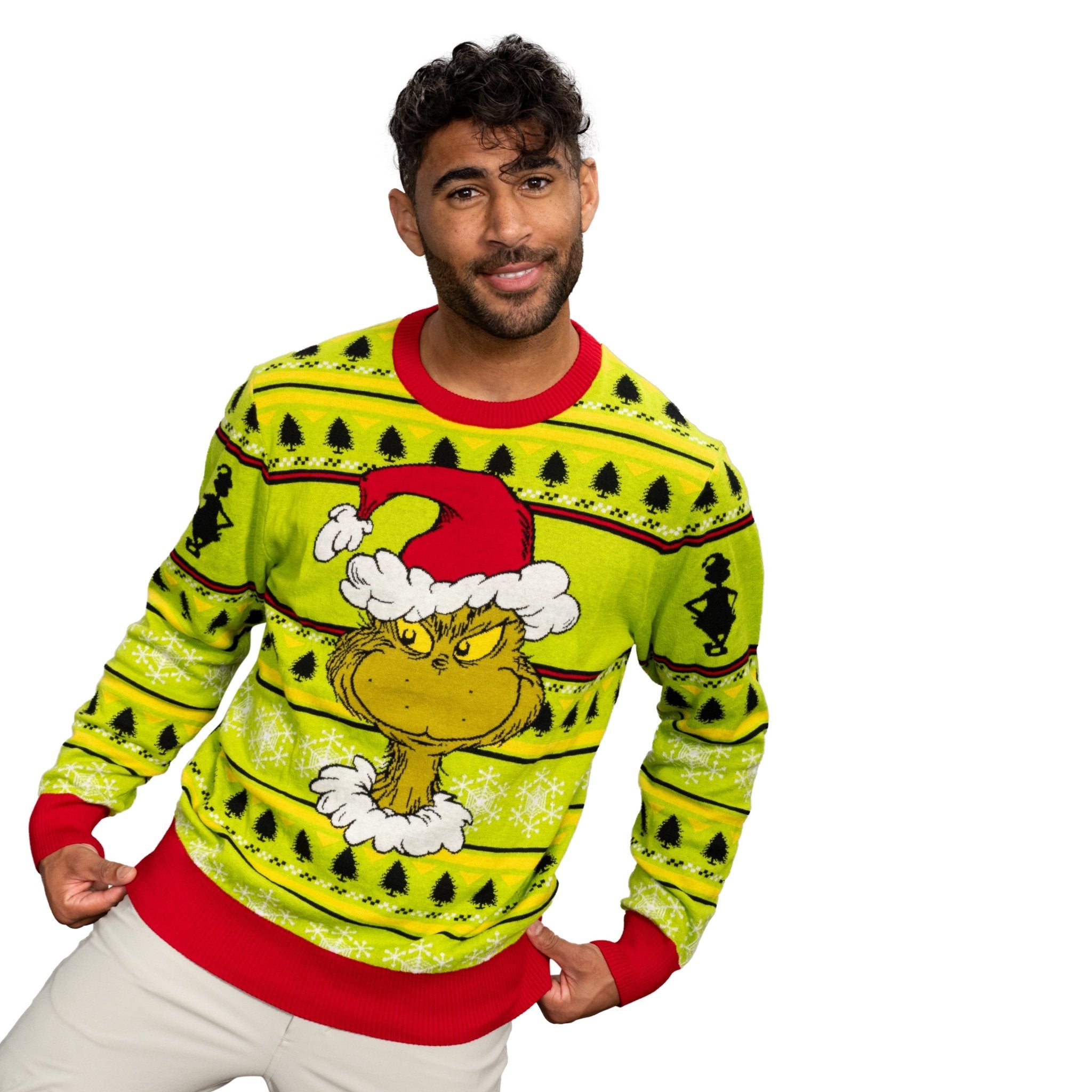 Grinch Head Santa Hat Wreath Sweater - TVStoreOnline