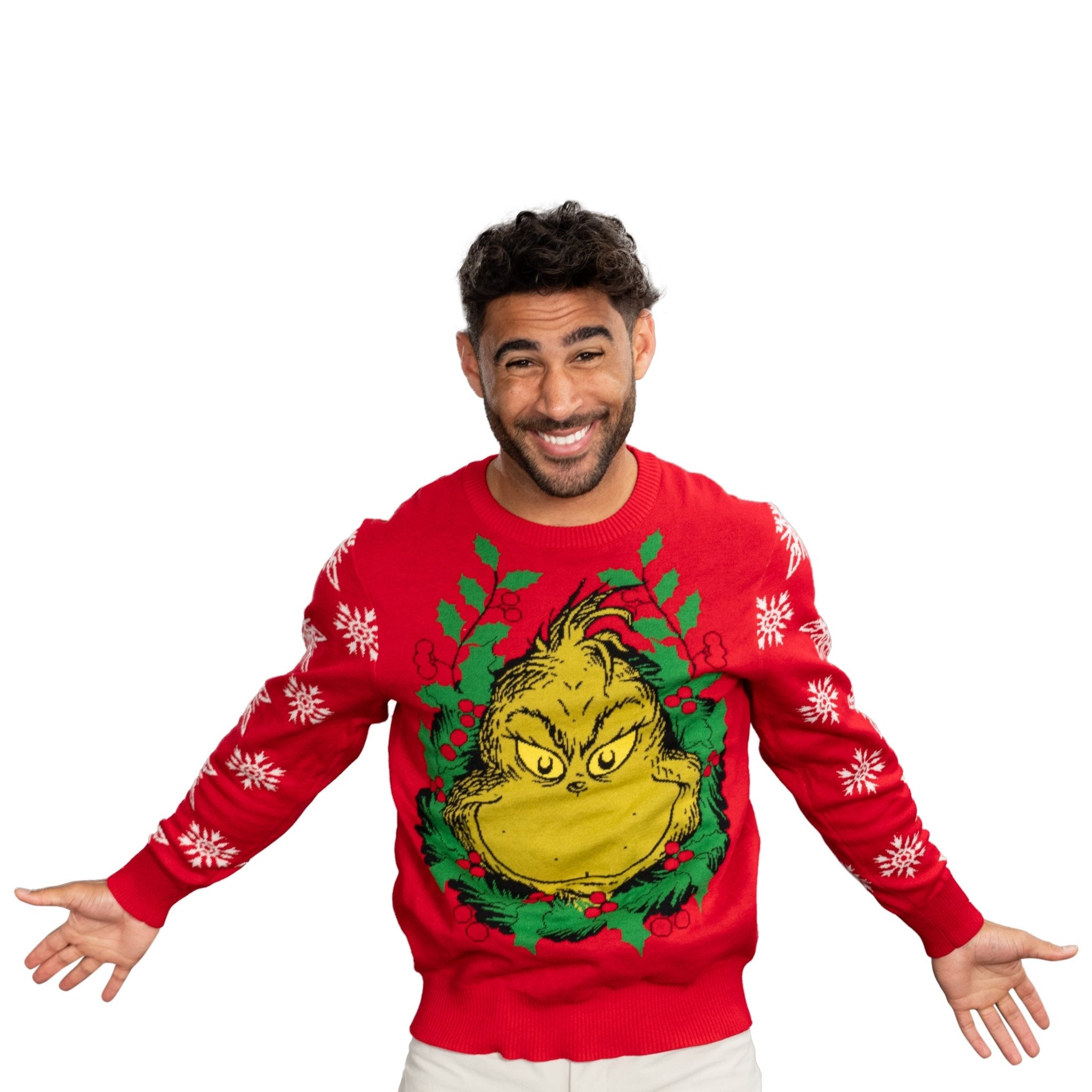 Grinch Head Santa Hat Wreath Sweater - TVStoreOnline