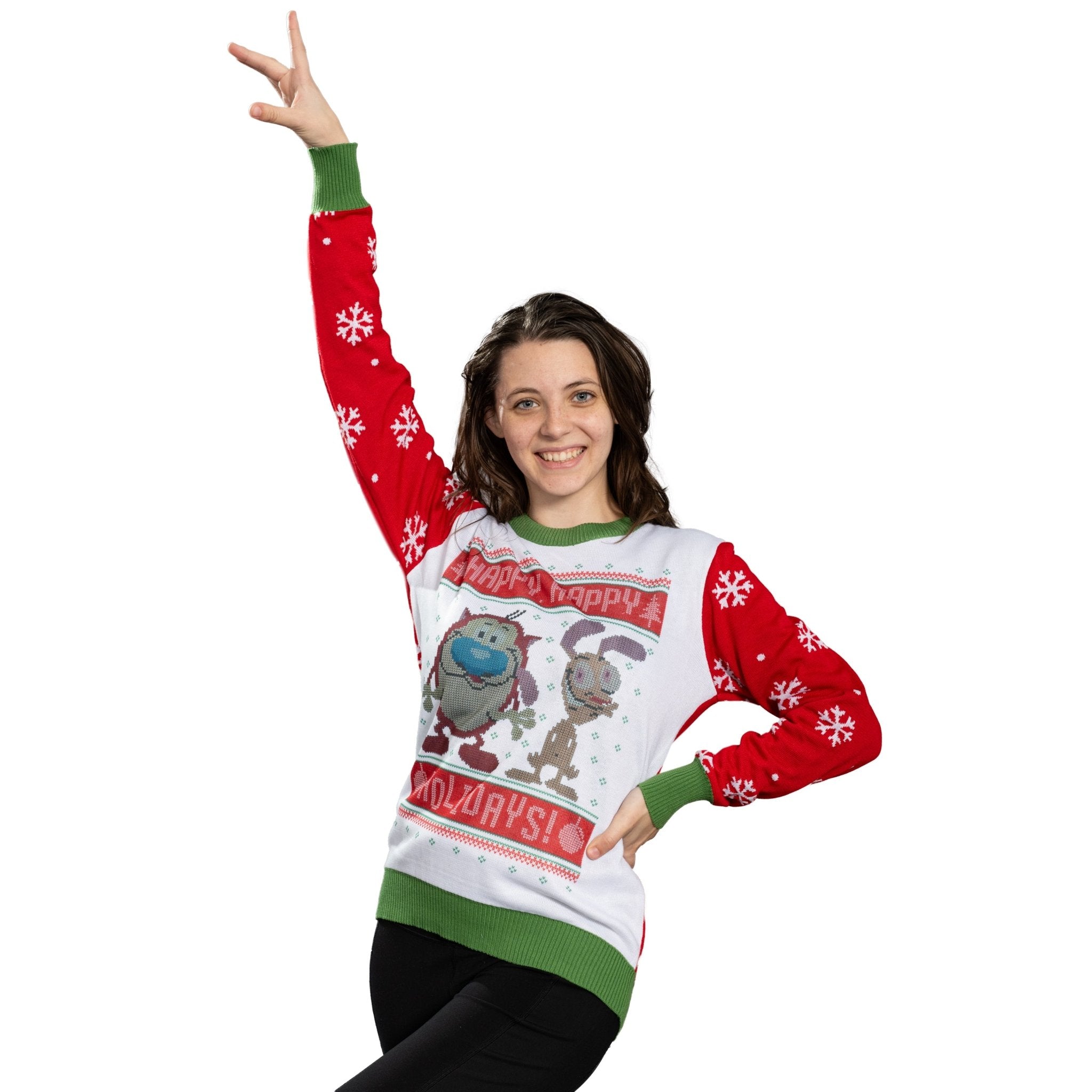 Happy Happy Holidays Ren & Stimpy Character Sweater - TVStoreOnline
