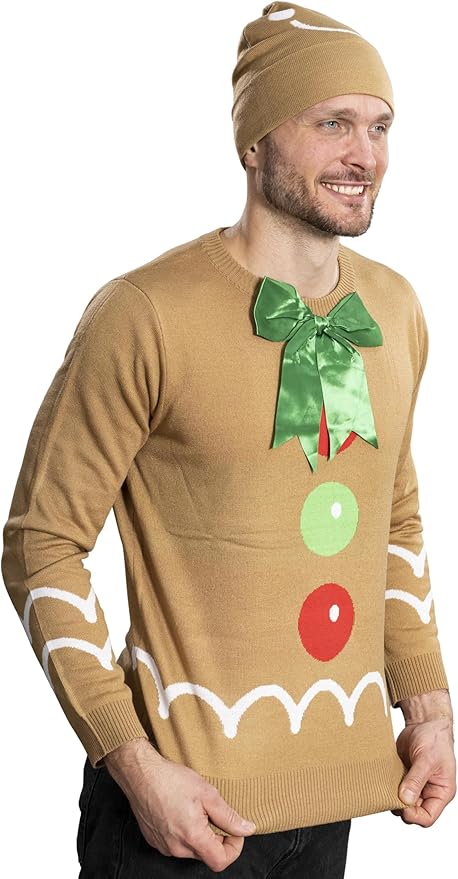 I Am Gingerbread Man Ugly Christmas Sweater and Hat Set - TVStoreOnline