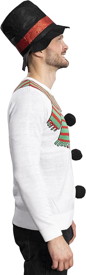 I Am the Snowman Knitted Unisex Ugly Christmas Sweater Top Hat Costume Set - TVStoreOnline