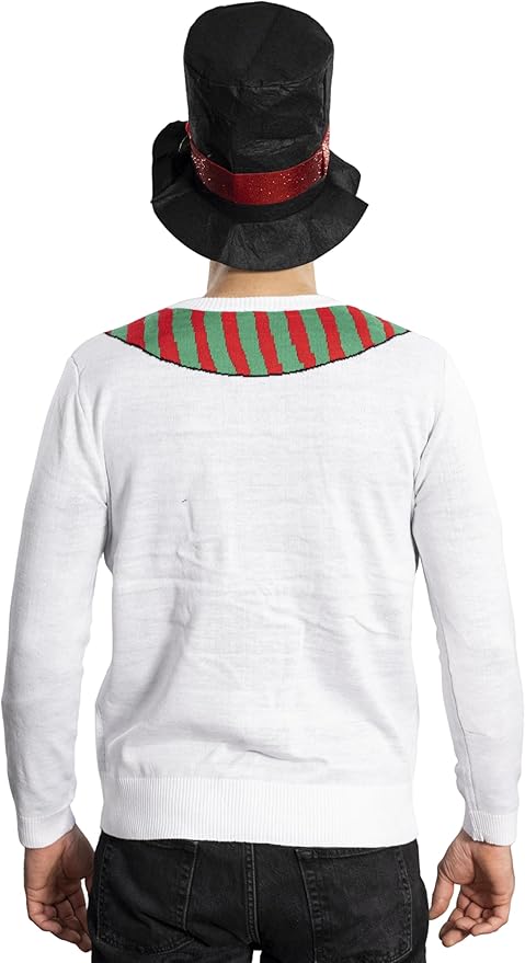 I Am the Snowman Knitted Unisex Ugly Christmas Sweater Top Hat Costume Set - TVStoreOnline