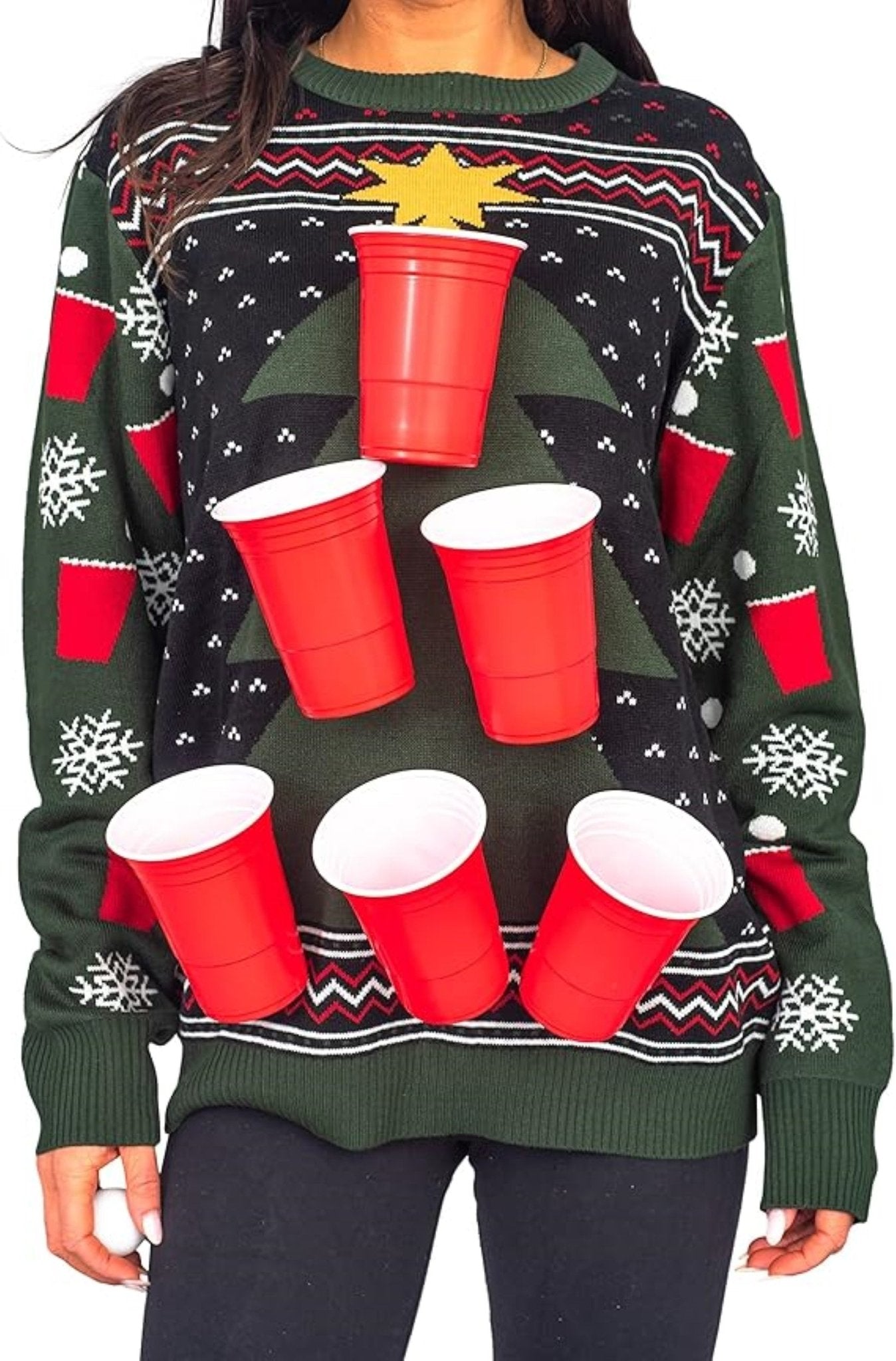 Interactive Adult Unisex Beer Pong 3D Ugly Christmas Party Sweater - TVStoreOnline
