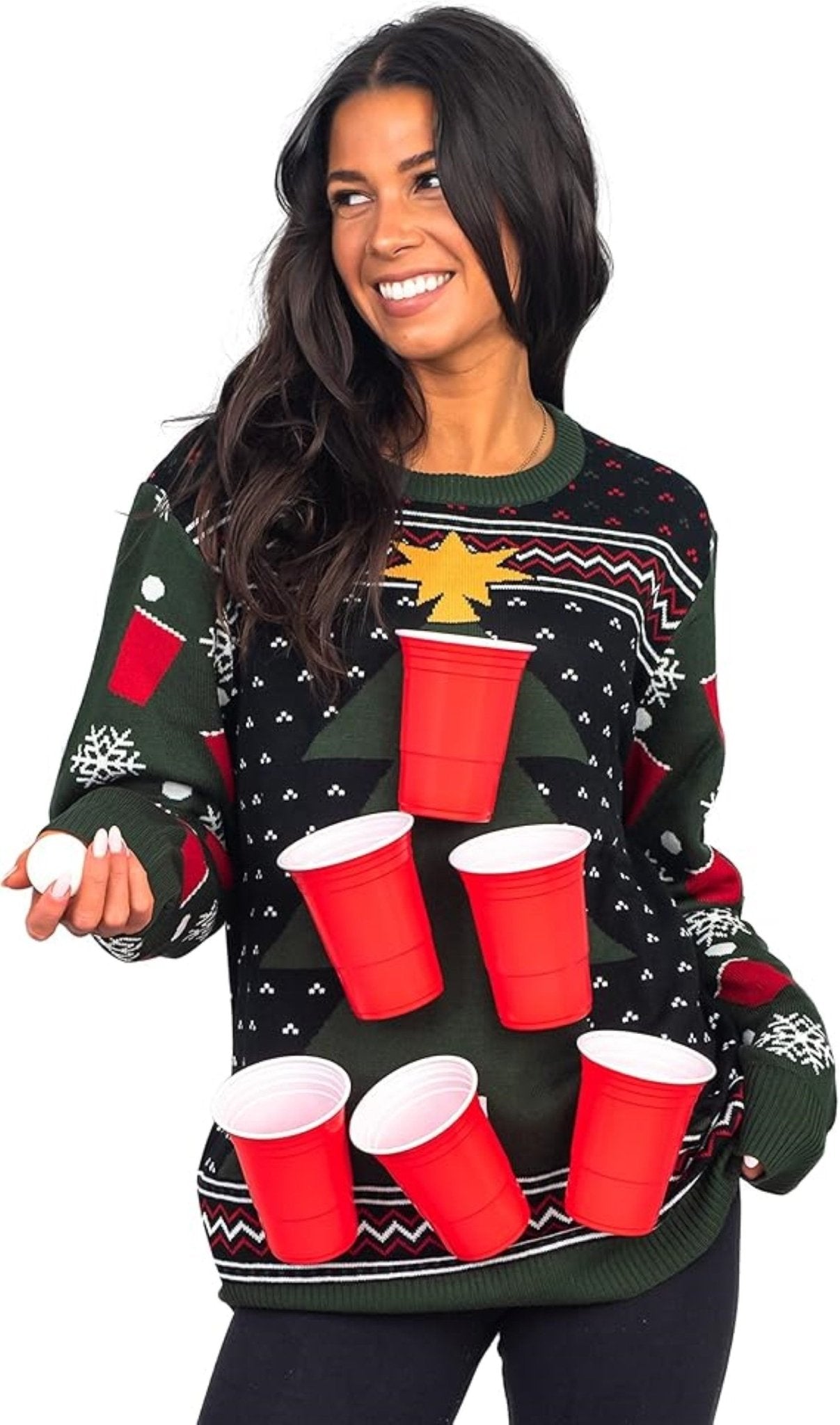 Interactive Adult Unisex Beer Pong 3D Ugly Christmas Party Sweater - TVStoreOnline
