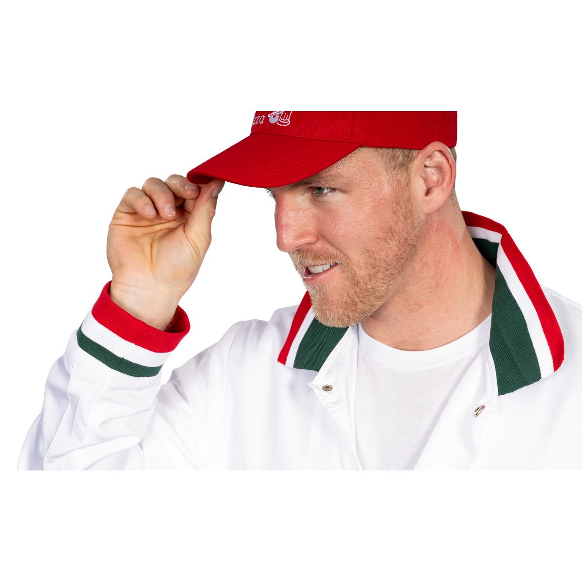 Little Nero’s Pizza Delivery Driver Christmas Movie White Jacket and Red Hat Complete Cosplay Halloween Costume Set - TVStoreOnline