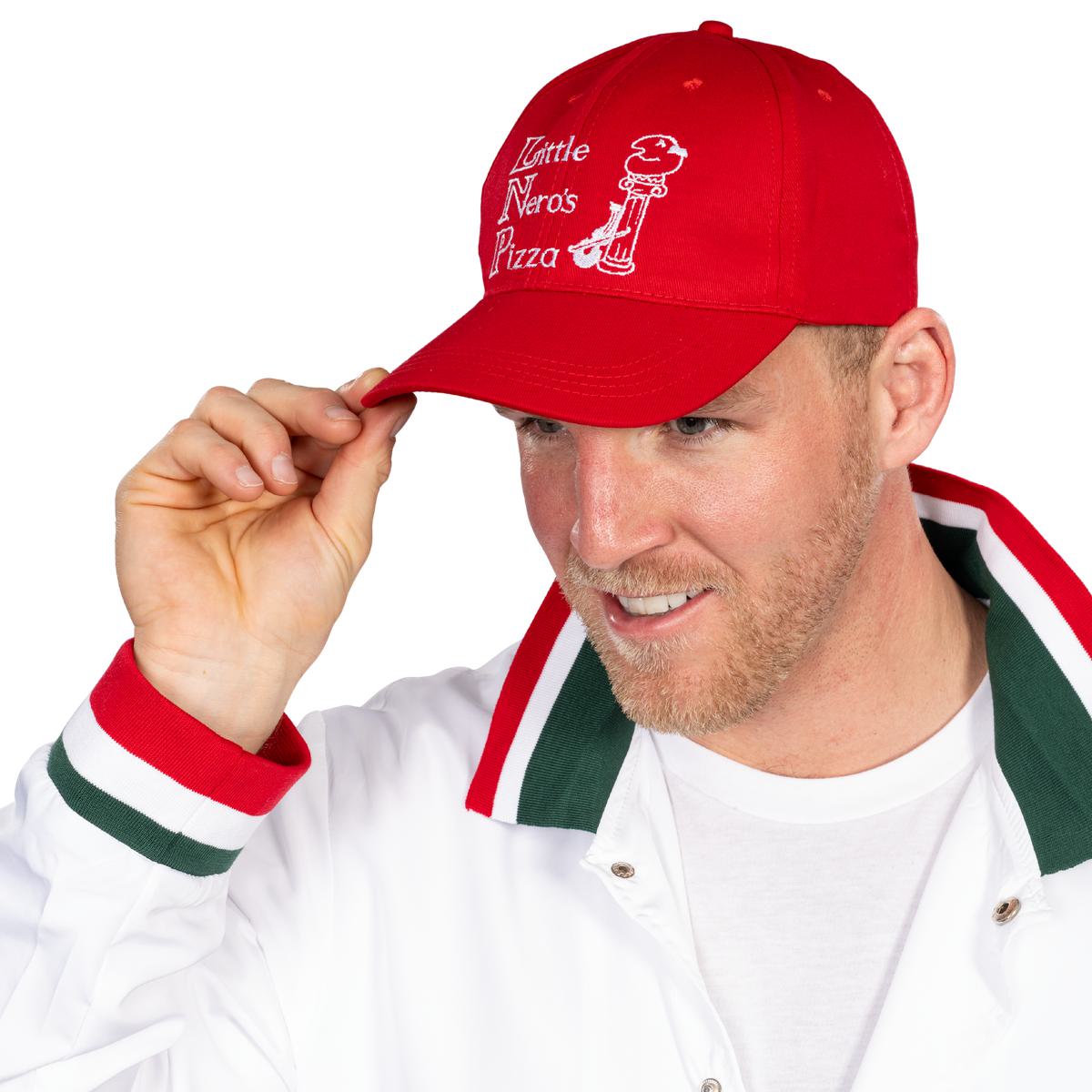 Little Nero’s Pizza Delivery Driver Christmas Movie White Jacket and Red Hat Complete Cosplay Halloween Costume Set - TVStoreOnline