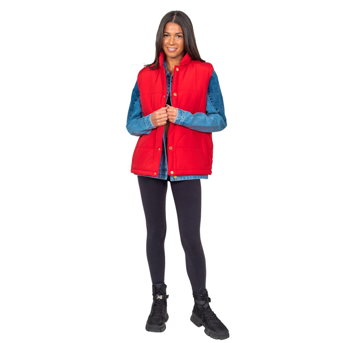 Marty McFly Denim Shirt and Red Puffy Vest Halloween Costume Cosplay - TVStoreOnline