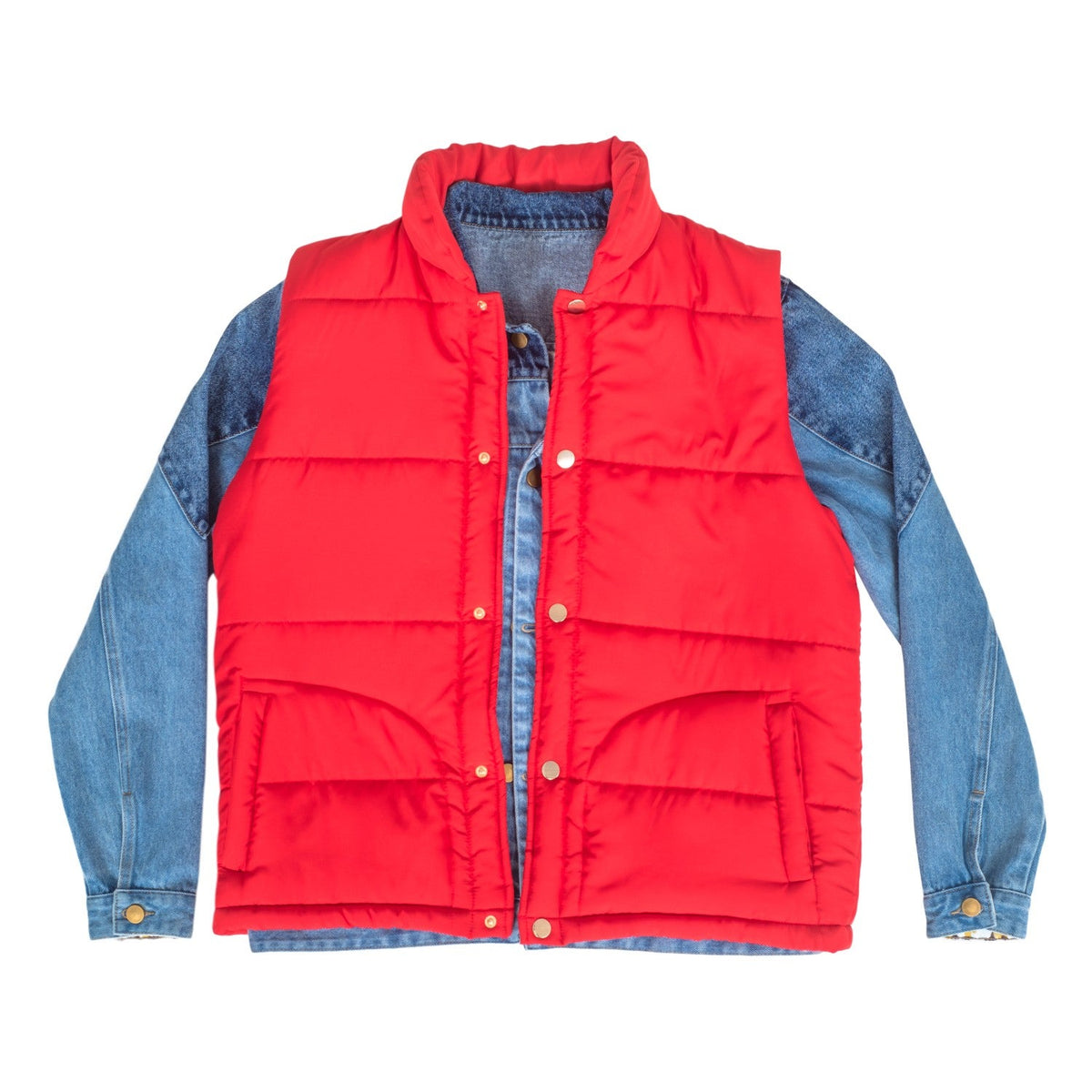 Marty McFly Denim Shirt and Red Puffy Vest Halloween Costume Cosplay - TVStoreOnline