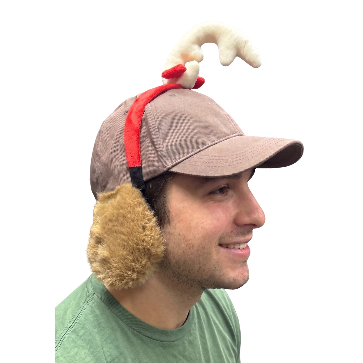 Max the Dog costume hat with floppy ears and antler, side profile on white background
