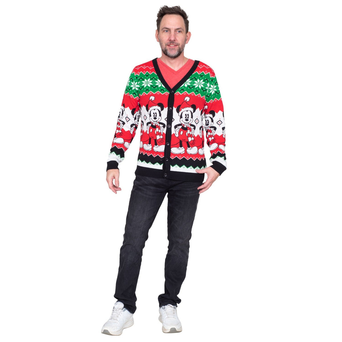 Mickey Mouse Santa Hat Cardigan Ugly Christmas Sweater - TVStoreOnline