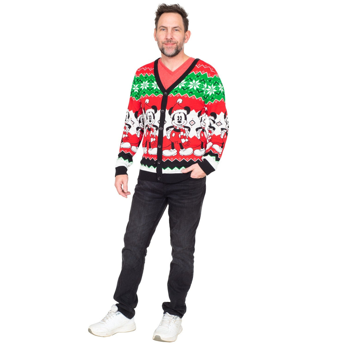 Mickey Mouse Santa Hat Cardigan Ugly Christmas Sweater - TVStoreOnline
