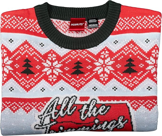 Peanuts House Snoopy and Woodstock All The Trimmings Adult Ugly Christmas Sweater - TVStoreOnline