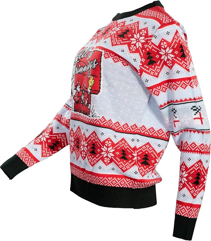 Peanuts House Snoopy and Woodstock All The Trimmings Adult Ugly Christmas Sweater - TVStoreOnline