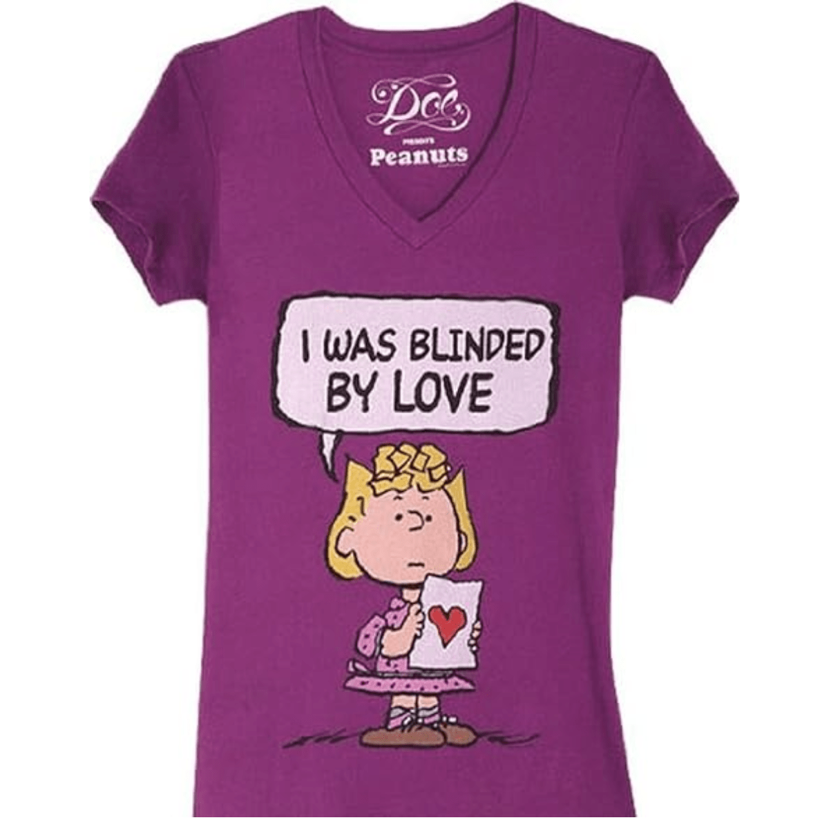 Peanuts Sally Brown Blinded by Love Purple Juniors T-Shirt - TVStoreOnline