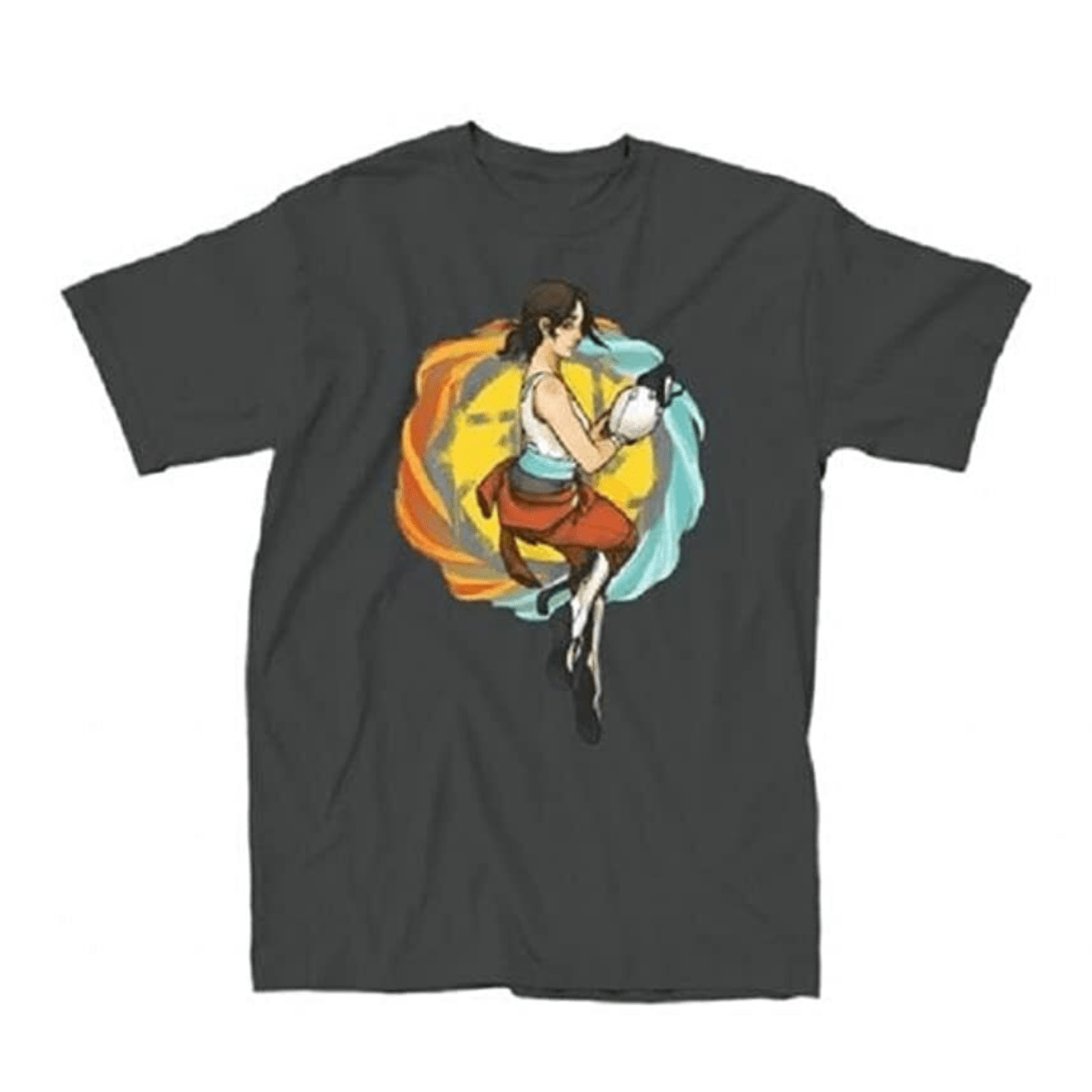 Portal Chell Jump Back Adult Charcoal T-Shirt - TVStoreOnline