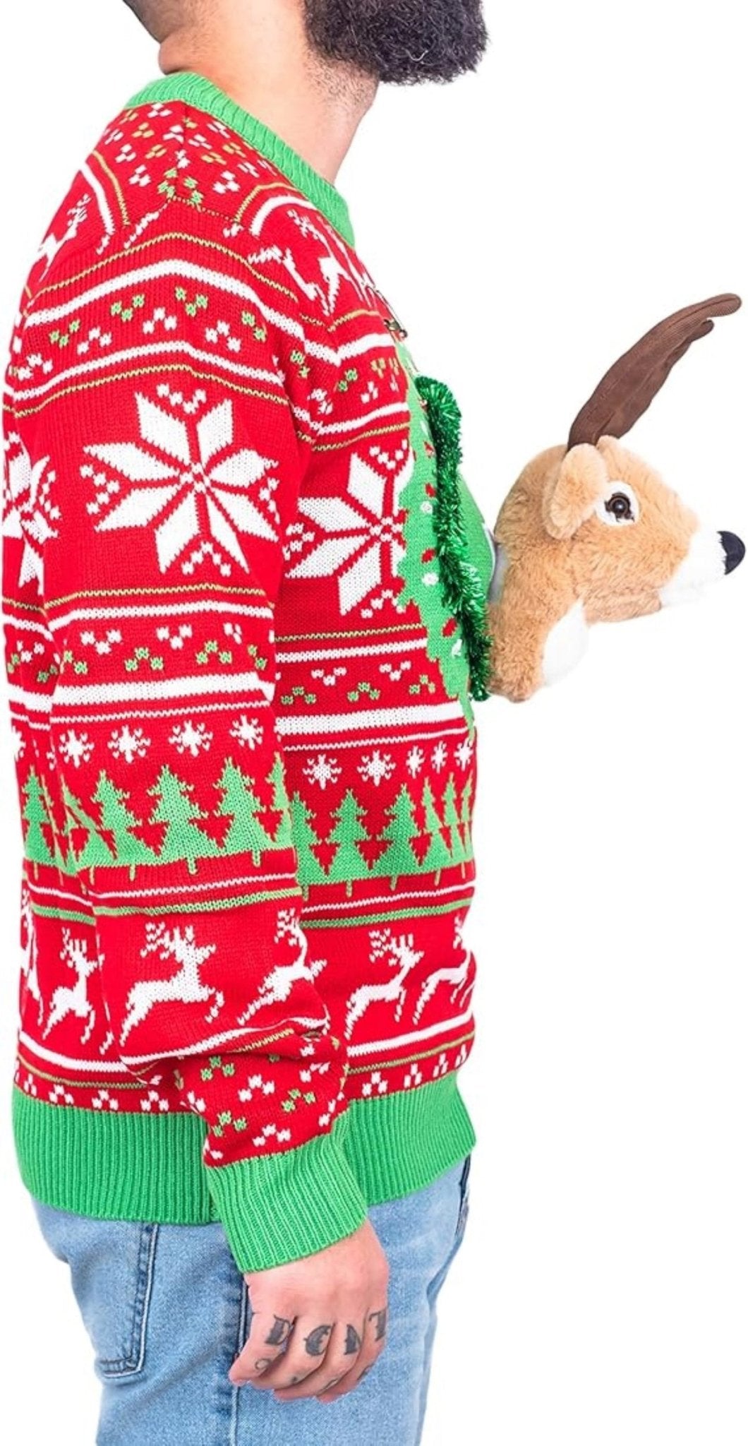Reindeer Trophy Head 3D LED Lights Adult Unisex Ugly Christmas Sweater - TVStoreOnline