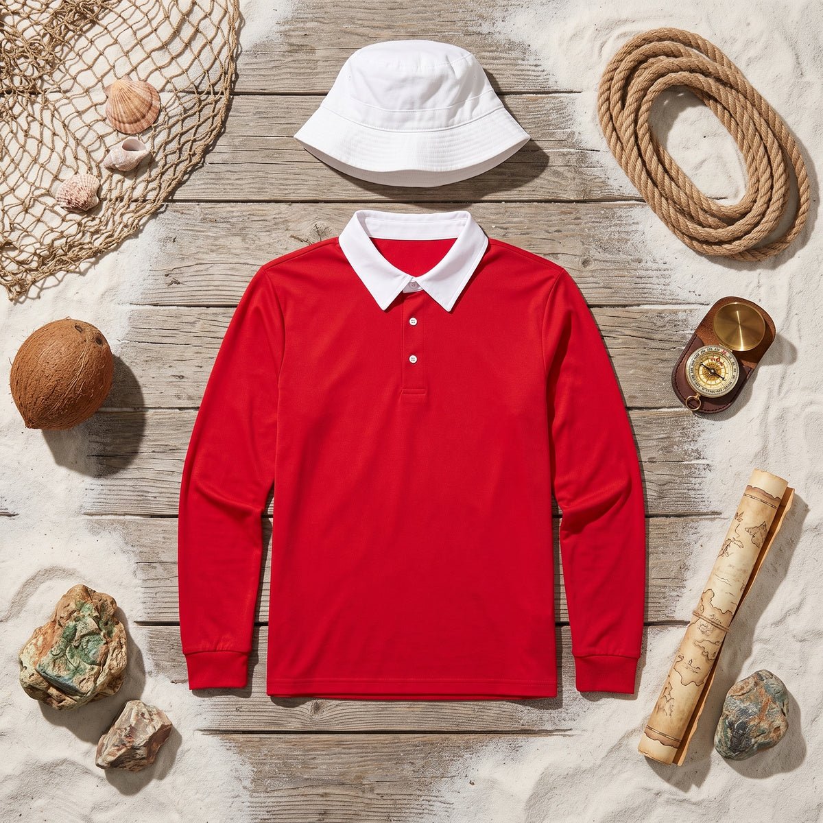 Replica Gilligan Character Adult Halloween Cosplay Costume Shirt/Hat Set - TVStoreOnline