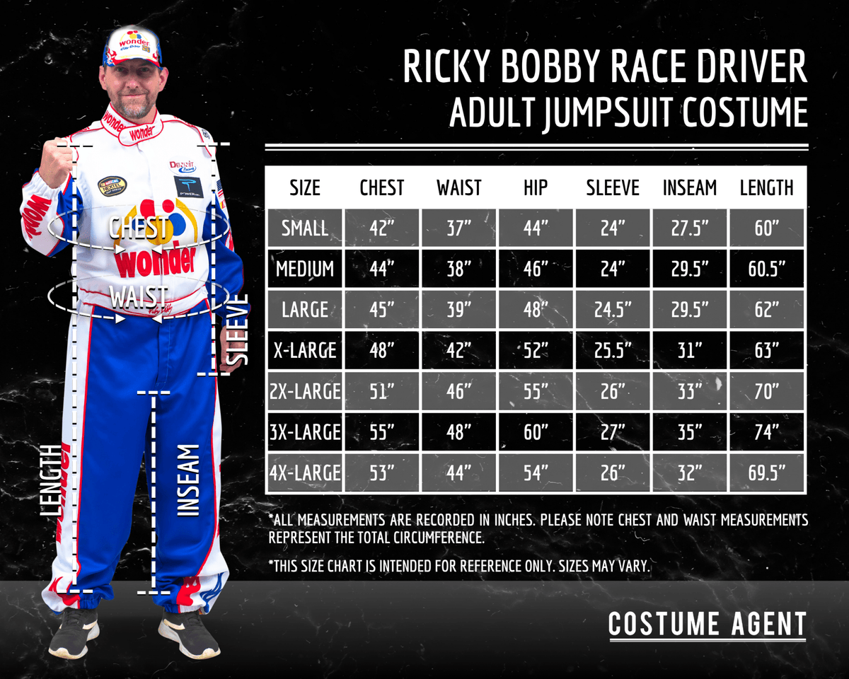 Ricky Bobby Driver Deluxe Jumpsuit and Hat Halloween Costume Cosplay - TVStoreOnline