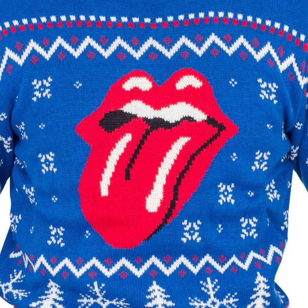 Rolling Stones Lips Logo Adult Unisex Blue Ugly Christmas Sweater - TVStoreOnline