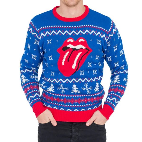 Rolling Stones Lips Logo Adult Unisex Blue Ugly Christmas Sweater - TVStoreOnline