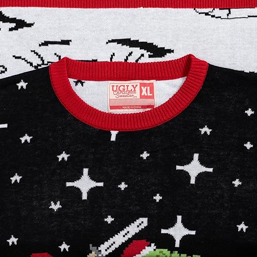 Santa Claus Riding T-Rex on Moon Pixelated Adult Unisex Ugly Christmas Sweater - TVStoreOnline
